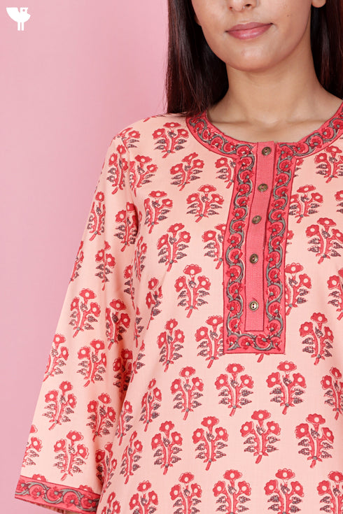 Bizzy Lizzy Kurta And Pant Set With Kota Dupatta In Block Print